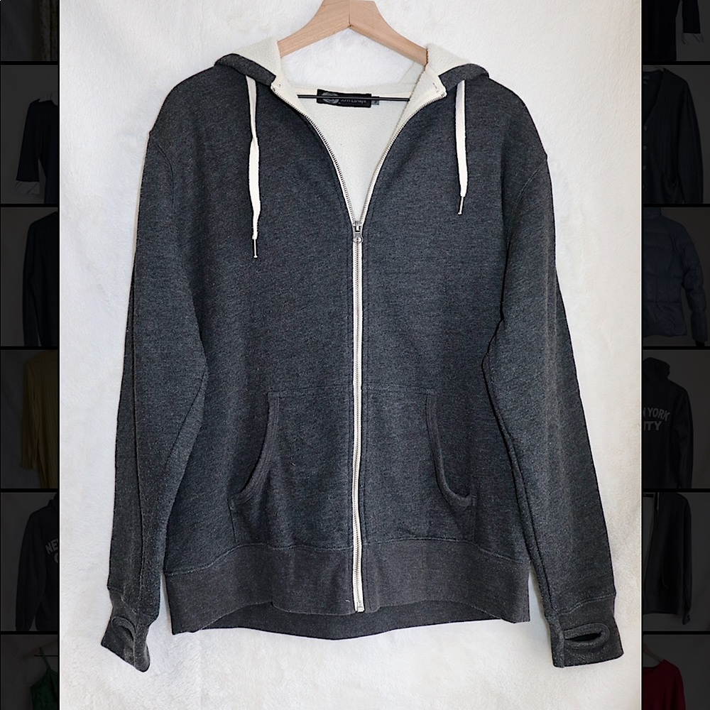 New York Zip up hoodie sweatshirt with thumb holes in sleeves